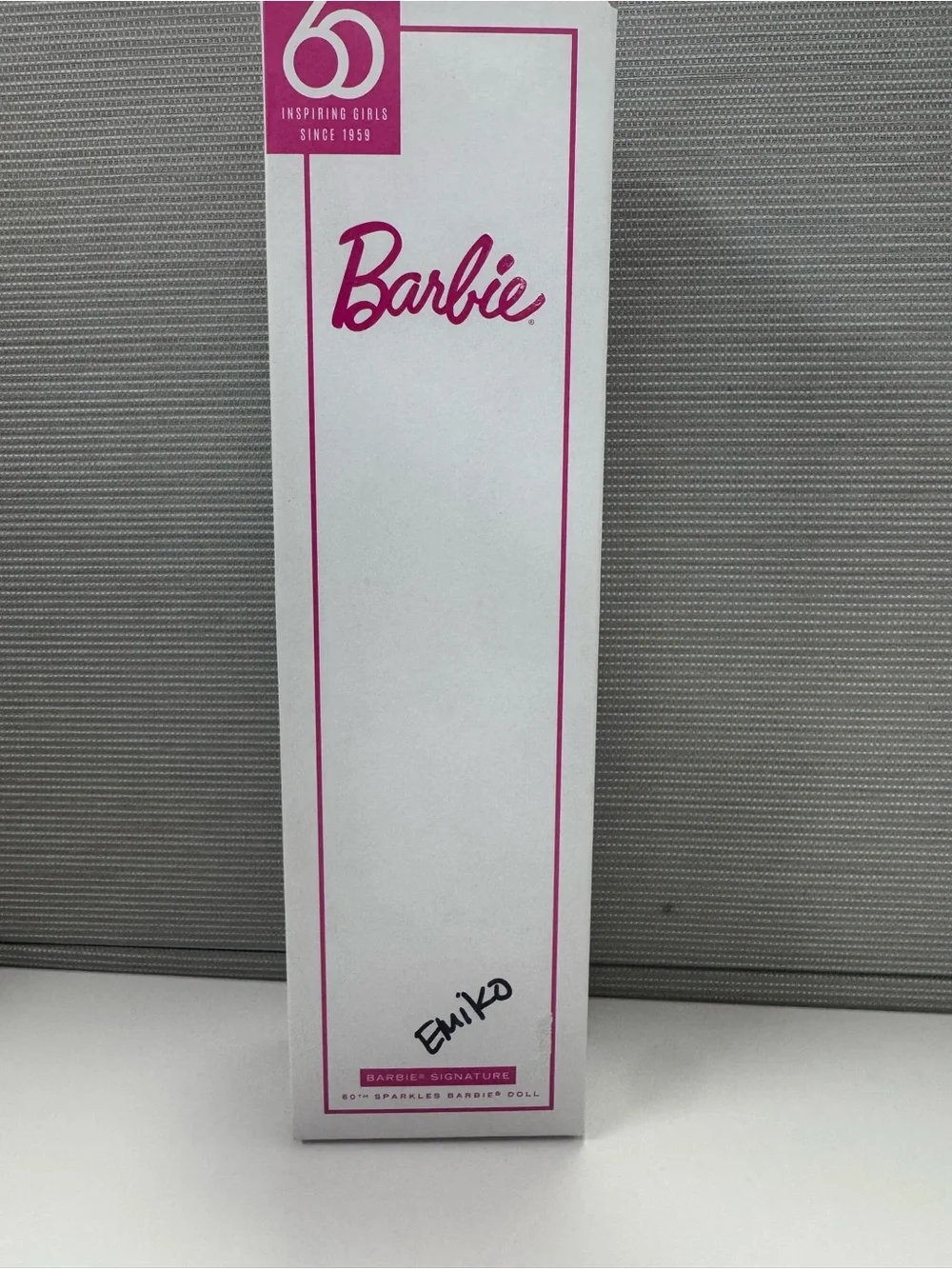 Barbie Pink & White 60th Sparkles Collector Doll Box Back